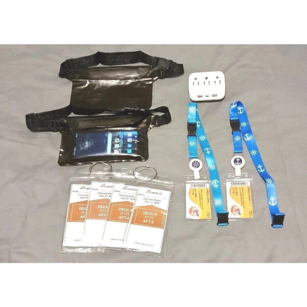 Carnival Cruise Kit-Waterproof Fanny Pack Power Strip Lanyards Luggage Tags NWOT